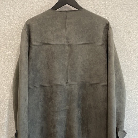 Catherine Malandrino Gray Faux Suede Leather Button Up Duster Jacket Size Medium - Picture 8 of 10
